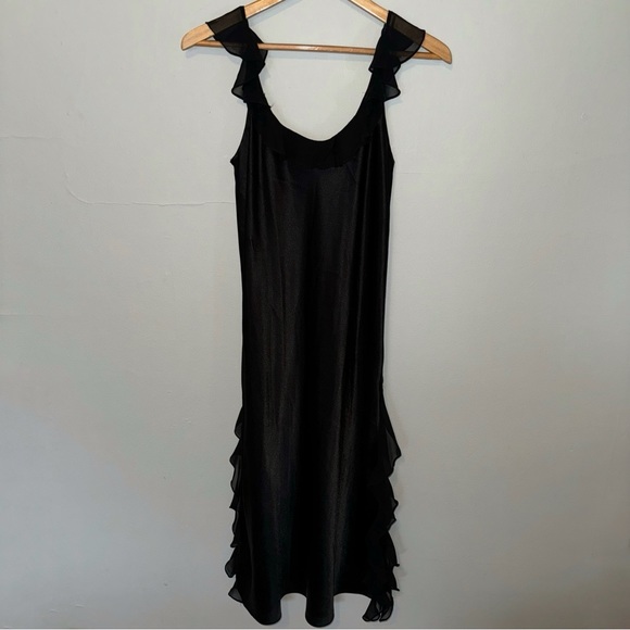Oscar De La Renta Vintage Ruffle Chiffon Mermaid Silky Slip Midi Dress Slit Leg - Picture 2 of 8